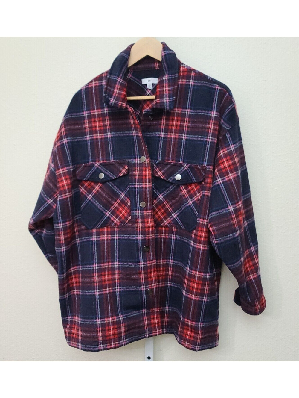 Nordstrom BP Women's Oversized Shacket Size L Thick Snap Front Plaid Jacket NWOT